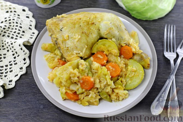 Запечённая курица с рисом и овощами (в рукаве)