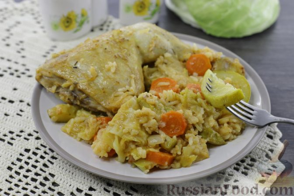 Запечённая курица с рисом и овощами (в рукаве)