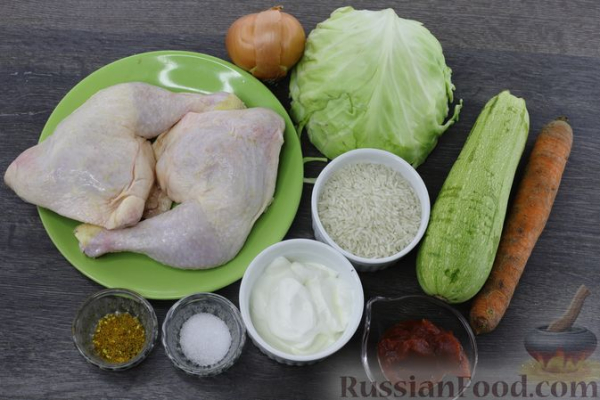 Запечённая курица с рисом и овощами (в рукаве)