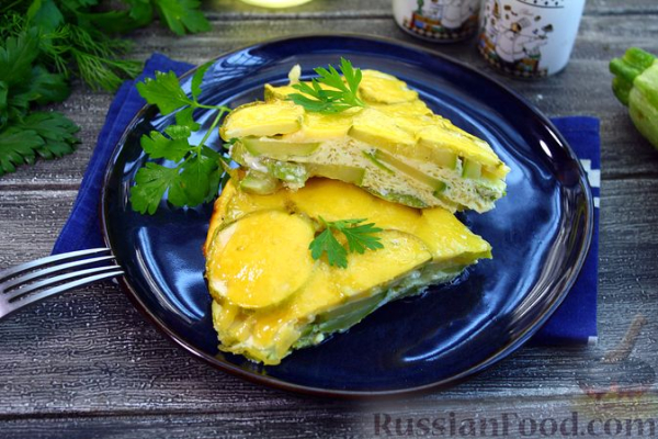 Запечённые кабачки в яично-молочной заливке, с сыром