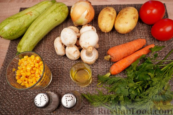 Суп из кабачков с грибами и кукурузой