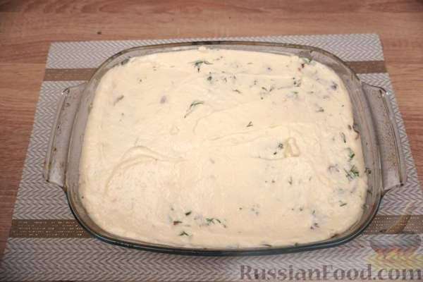 Запеканка из кабачков, с помидорами, беконом и сыром