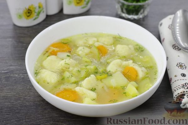 Овощной суп с картофельно-сырными галушками